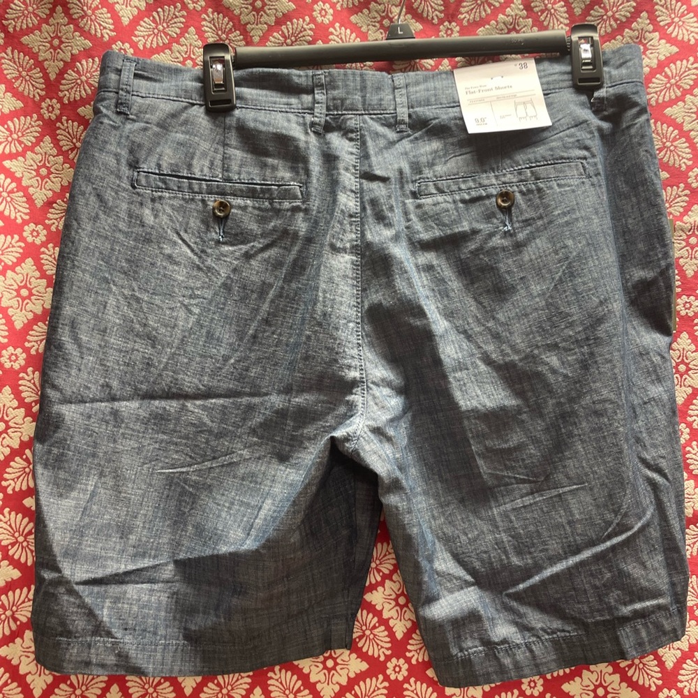 Flat front denim shorts